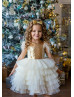 Gold Sequin Ivory Tiered Tulle Flower Girl Dress